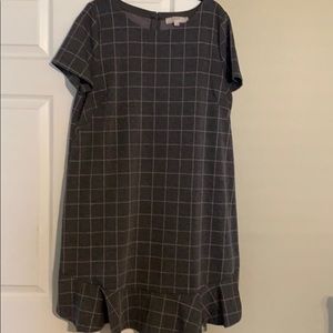 Loft Gray And Pink Plaid Dress Size 14